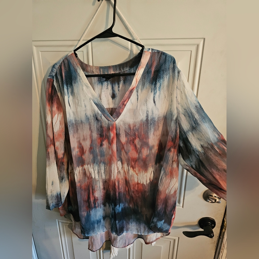 a.n.a Multicolor Tie-Dye V-Neck Blouse